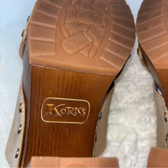 KORKS Size 7M Tan LYNDA Platform Chunky Heel Sandals Stud Details Woodgrain Chic - Picture 11 of 13